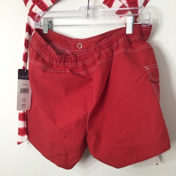 NWT Catalina 3-piece swim set;bikini shorts 8 medium red white stripe - Picture 6 of 7